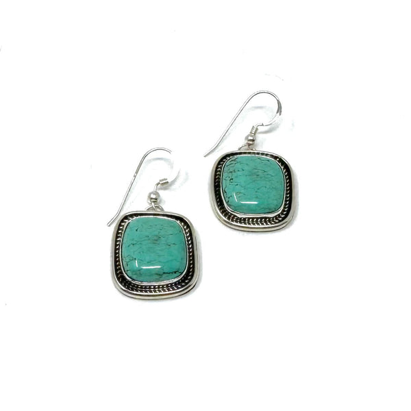 SW SS SQ GREEN TURQUOISE DANGLE EARRINGS