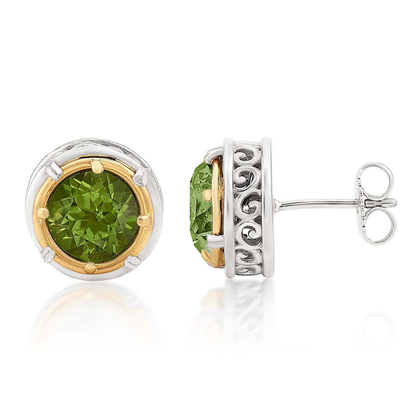 AT 808CTP-PD SM GOLD/SILVER ROUND PERIDOT STUD EARRINGS