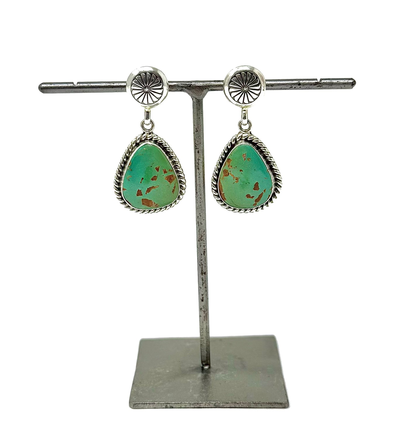 SW GREEN TURQUOISE POST DANGLE EARRINGS
