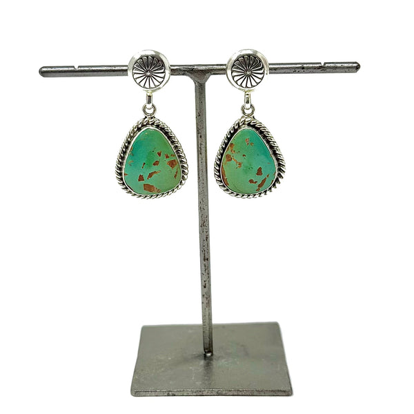 SW GREEN TURQUOISE POST DANGLE EARRINGS