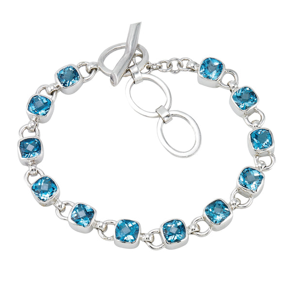 PL BR223 Bezel-Set Square Blue Topaz Bracelet — Sterling Silver | Modern Artisan Design