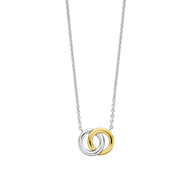 TI 3822SY INTERLOCING 2TONE CIRCLES NECKLACE