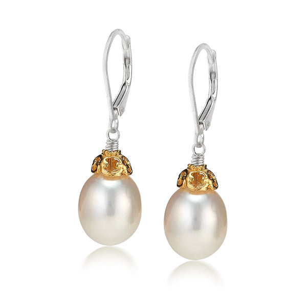 AT 428CT-P14 TWO TONE TEARDROP PEARL EARRINGS