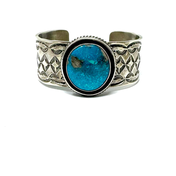 CB #14 CHIMNEY BUTTE PERSIAN TURQUOISE ETCHING CIRCLE CUFF