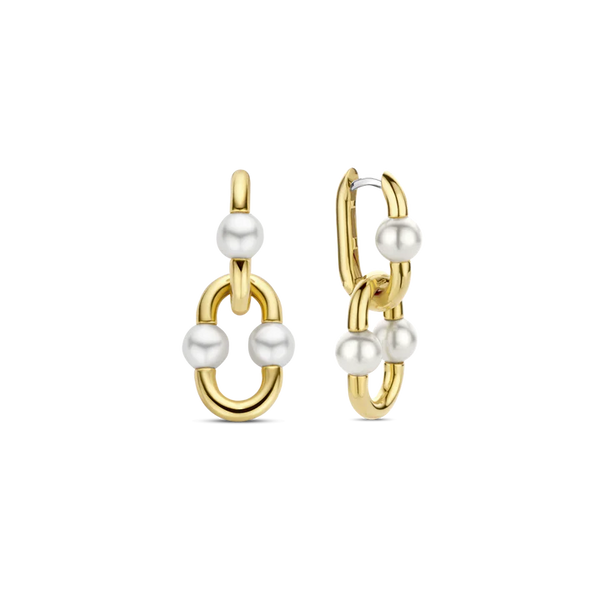 TI SENTO 7916YP DOUBLE GOLD PEARL HUGGIE EARRINGS