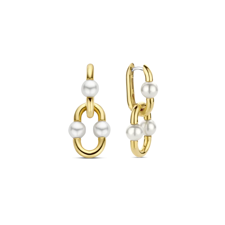 TI SENTO 7916YP DOUBLE GOLD PEARL HUGGIE EARRINGS