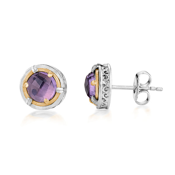 AT 802CTP-A AMETHYST MINI TWO TONE POST EARRINGS