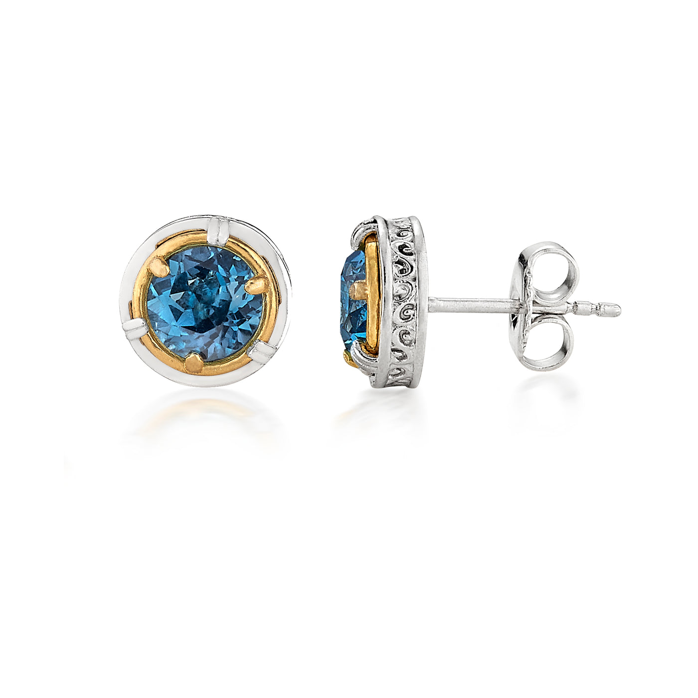 AT 802CTP-LB TWO TONE LONDON BLUE TOPAZ MINI POST EARRINGS