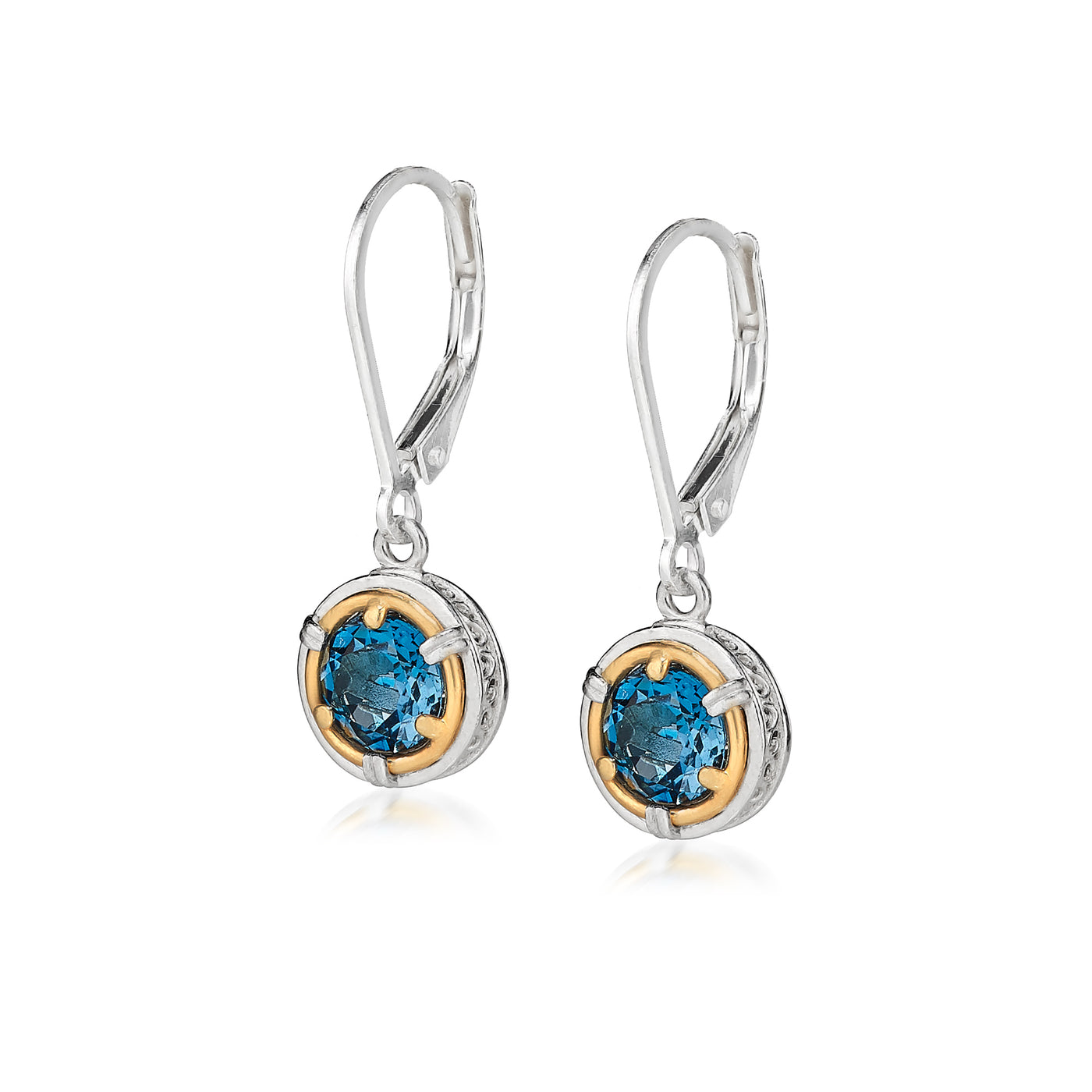 AT 802CT-LB LONDON BLUE TOPAZ MINI TWO TONE DANGLE EARRINGS