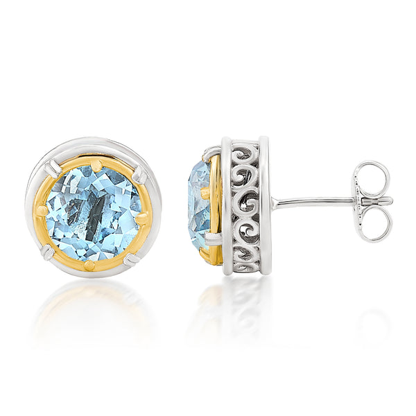 AT 808CTP-B TWO TONE BLUE TOPAZ POST EARRINGS