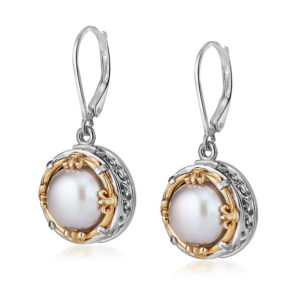 AT 810CT-P 18K/SS TWO TONE PEARL DROP EARRINGS