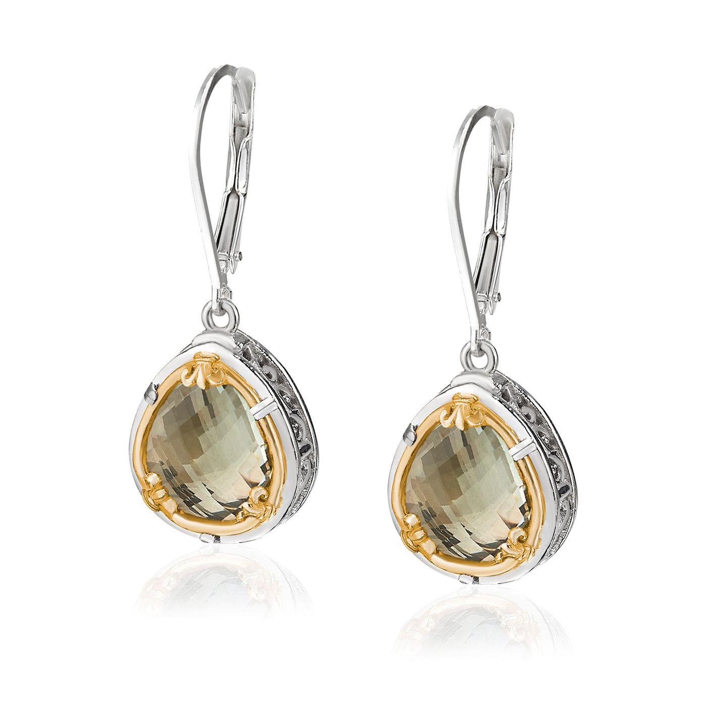 AT 826CT-GA TWO TONE GREEN AMETHYST PEAR DROP EARRINGS