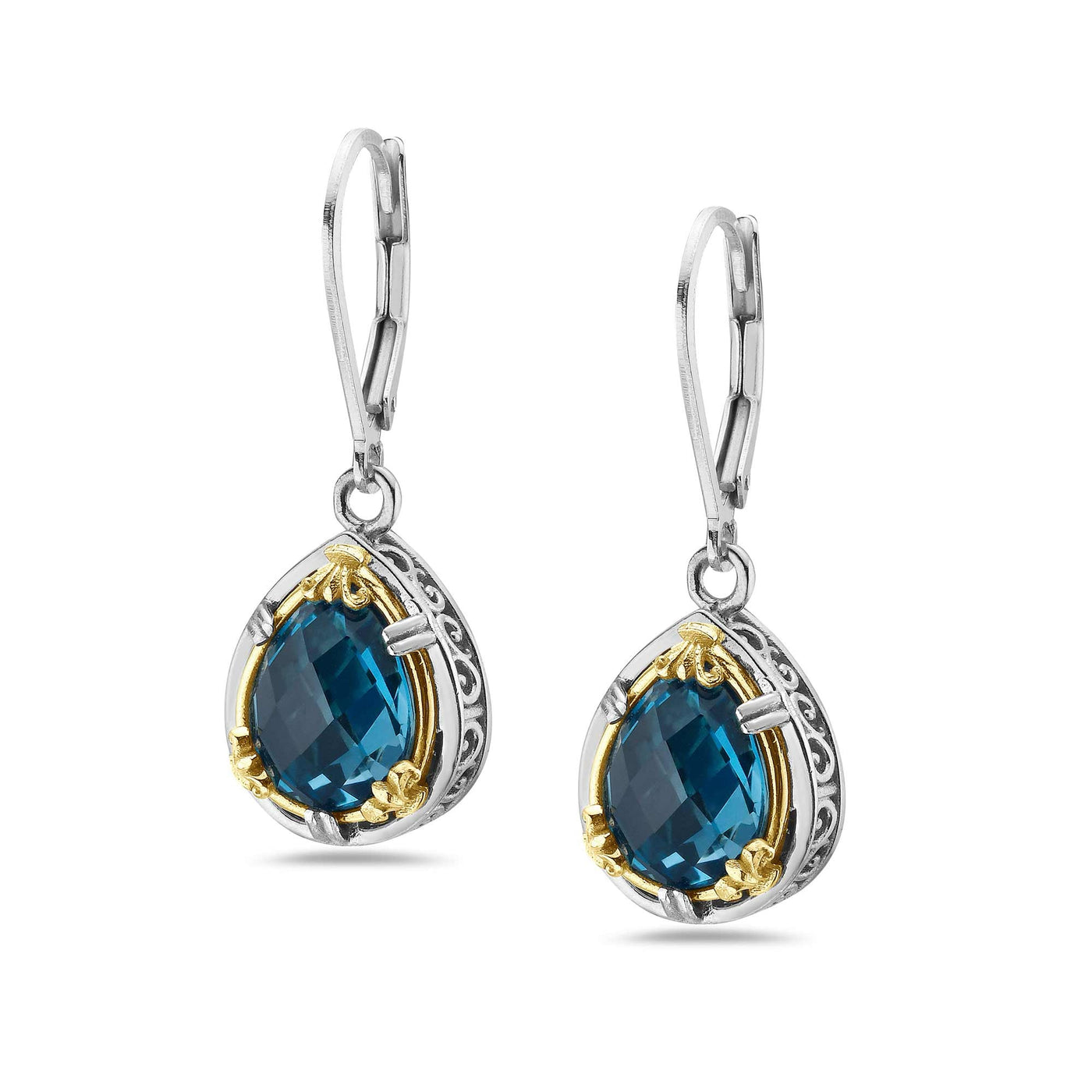 AT 826CT-LB LONDON BLUE TOPAZ TWO TONE PEAR MD DANGLES