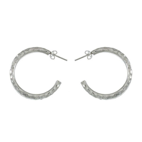 PL E743-SILVER HAMMERED THICK HOOPS