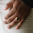 SB R-HUD03 HUDSON STAINLESS STEEL ONYX GOLD RING