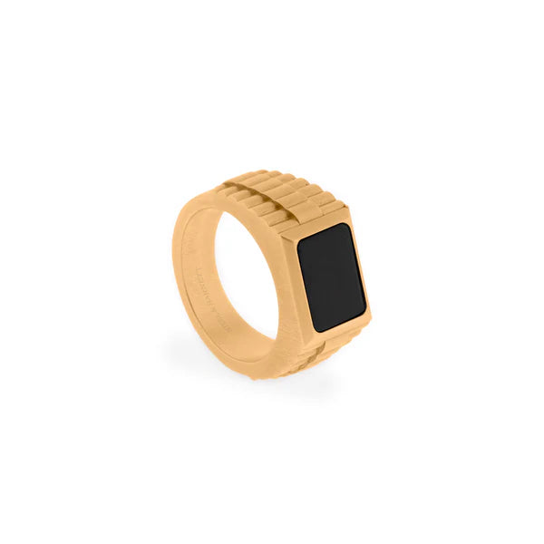 SB R-HUD03 HUDSON STAINLESS STEEL ONYX GOLD RING
