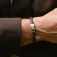 SB LBA-002 ARCHIE STAINLESS STEEL & LEATHER BROWN BRACELET