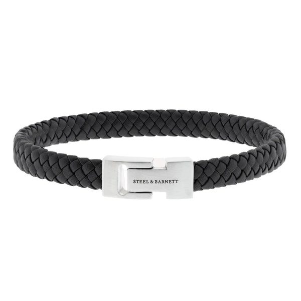 SB LBA-001 ARCHIE STAINLESS STEEL & LEATHER BLACK BRACELET