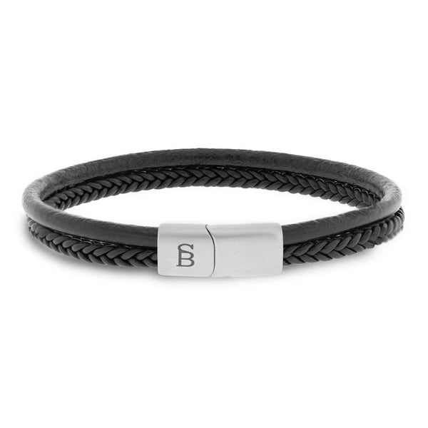 SB LBD-005M DENBY STAINLESS STEEL & LEATHER BLACK BRACELET