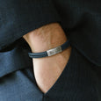 SB LBD-013M DENBY STAINLESS STEEL & BLUE LEATHER BRACELET