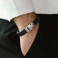 SB LBH-001M HARRISON STAINLESS STEEL BLACK LEATHER BRACELET