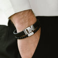 SB LBH-001M HARRISON STAINLESS STEEL BLACK LEATHER BRACELET