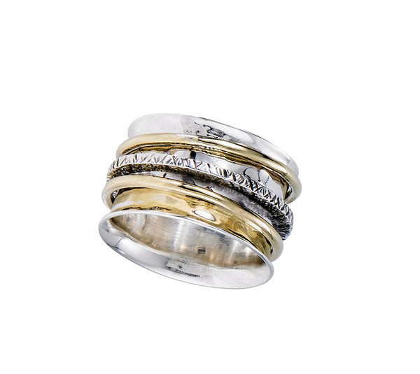 PL R164 HAM BAND SIL/BRASS SPINNER RING