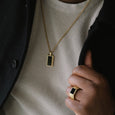 SB R-HUD03 HUDSON STAINLESS STEEL ONYX GOLD RING
