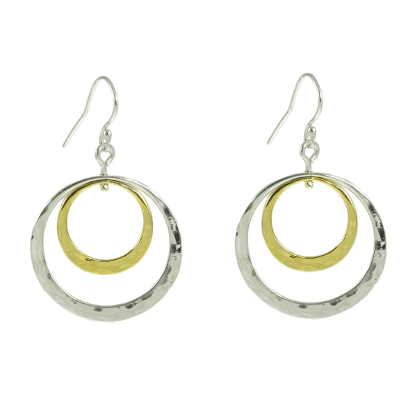 PL E120-S/G TWO TONE HAMMERED DOUBLE CIRCLE DANGLES