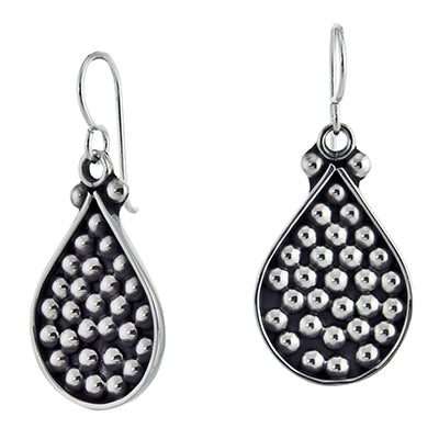 MM #35 M1-3007 OXIDIZED DOTTED PEAR EARRINGS