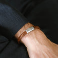 SB LBR 002M RILEY STAINSTL CARAMEL LEATHER BRACELET