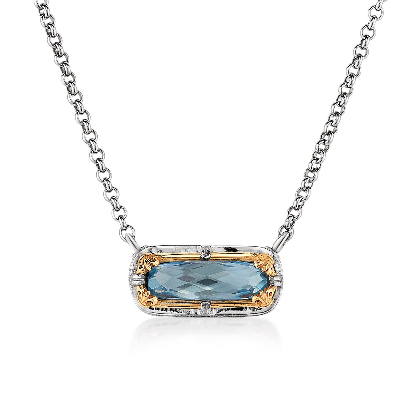 AT 804AT-B BLUE TOPAZ & GOLD NECKLACE