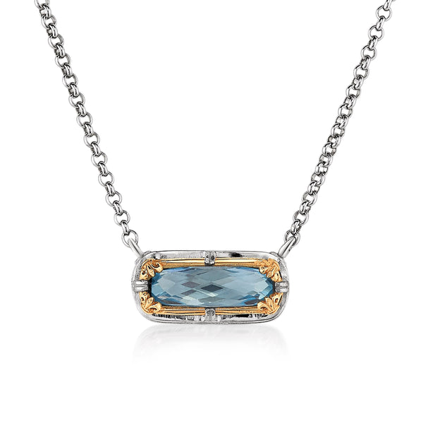 AT 804AT-B BLUE TOPAZ & GOLD NECKLACE