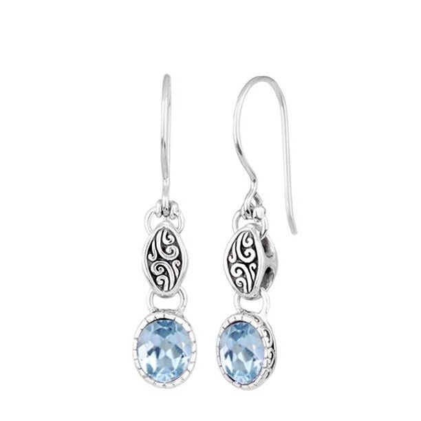 JD E59388B BLUE TOPAZ FILIGREE DANGLES