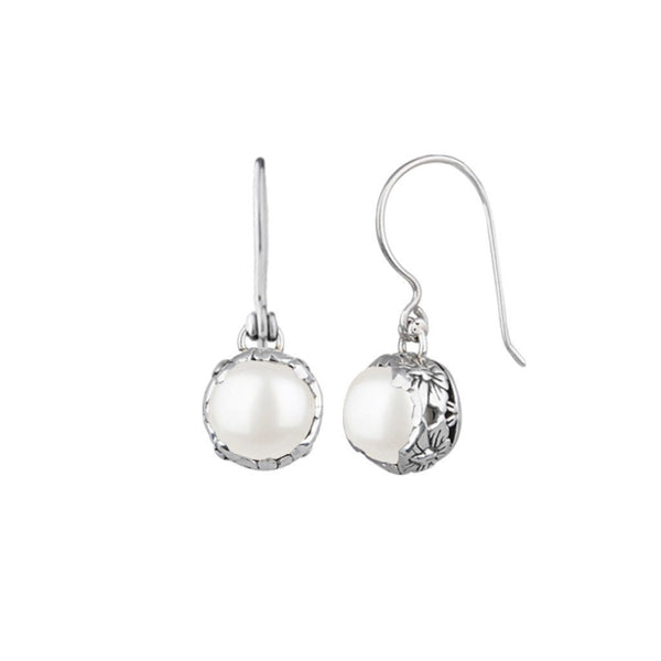 JD E61961WHT FLORAL TRIM PEARL EARRINGS