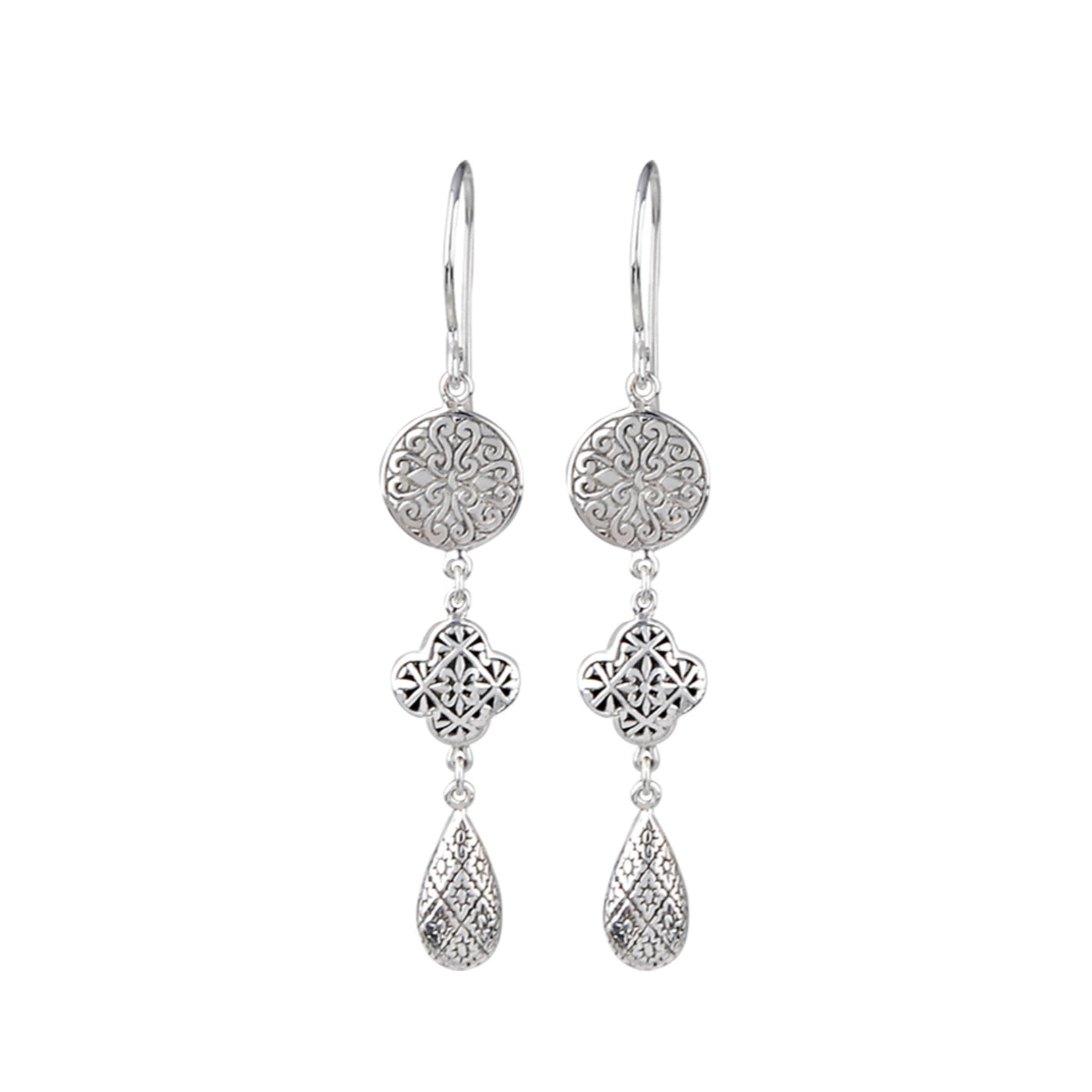 JD E64136 FILIGREE TRIPLE DROP EARRINGS