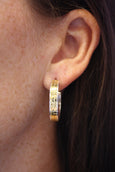 ID E320G BALI DOUBLE ROW GOLD HOOP EARRINGS