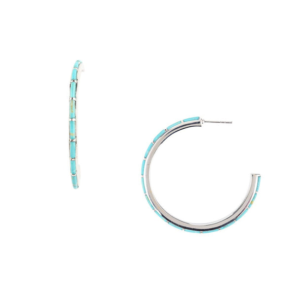 PY PBW21E072 LARGE TURQUOISE INLAY HOOPS