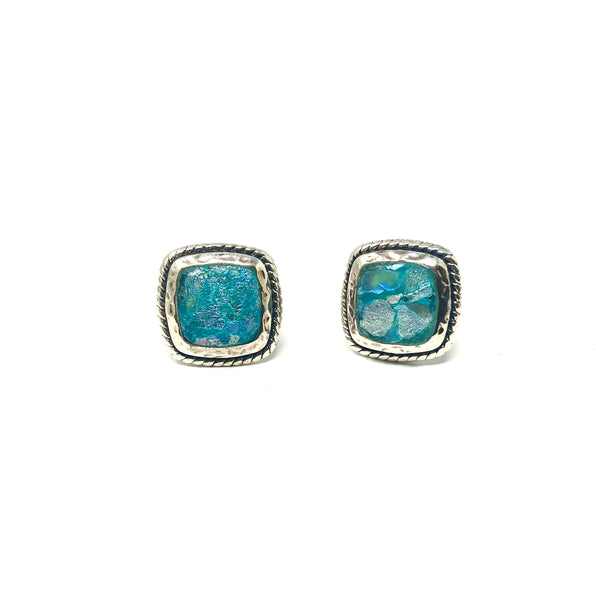 DSB ROMAN GLASS SQUARE ROPED POST EARRINGS