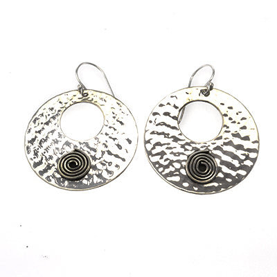 MM M1-1987 7 HAMMERED WITH SPIRAL CIRCLE EARRINGS